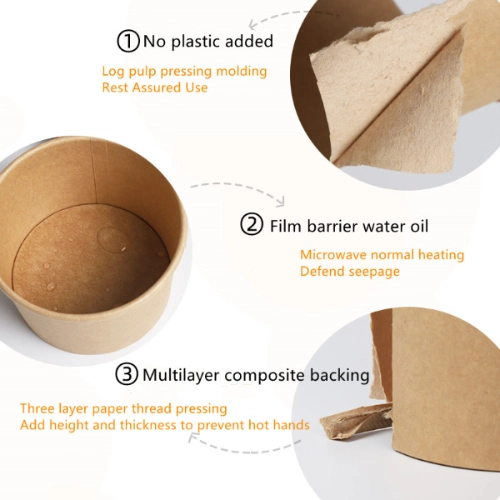 Hiro Eco Friendly Disposable Takeaway Food Container Kraft Paper Noodle Bowls Hot Soup Cup with Paper Flat Lid