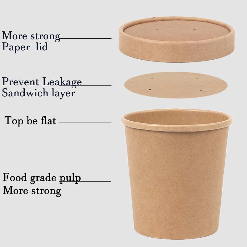 16oz with Paper Lids Eco-Friendly Kraft Paper Packaging Round Salad Paper Bowl Set Hot Soup Cups