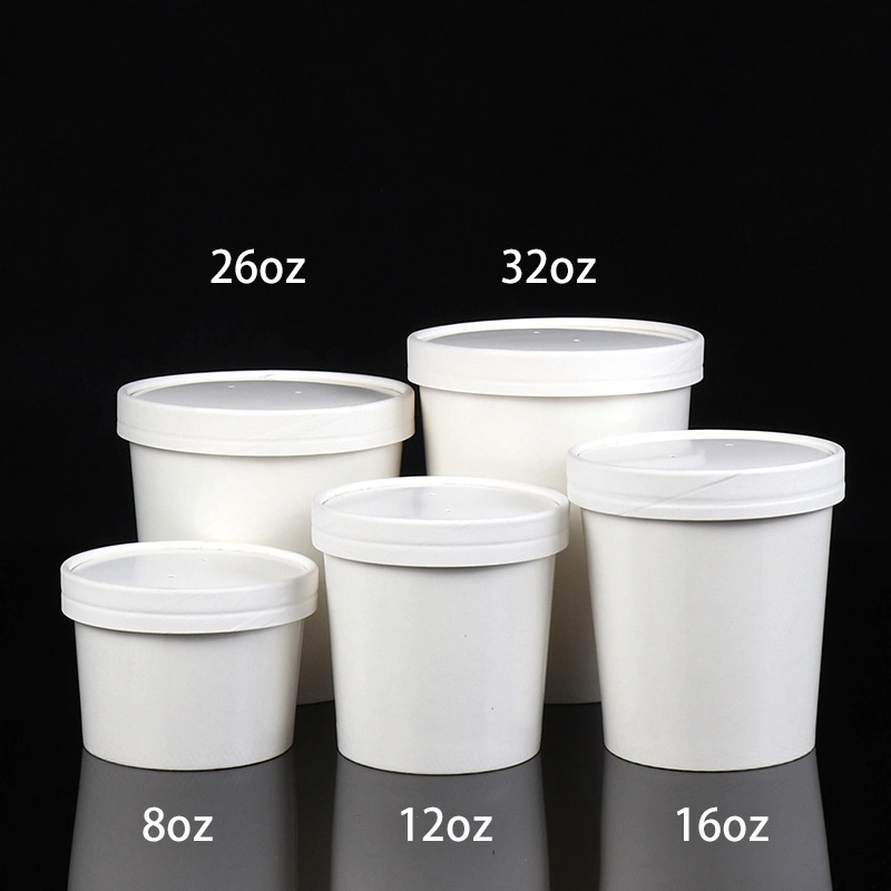 16oz with Paper Lids Eco-Friendly Kraft Paper Packaging Round Salad Paper Bowl Set Hot Soup Cups