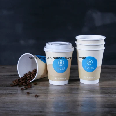 16oz Custom Printed Compostable Take Away Double Wall Paper Coffee Cup PLA 100% Biodegradable