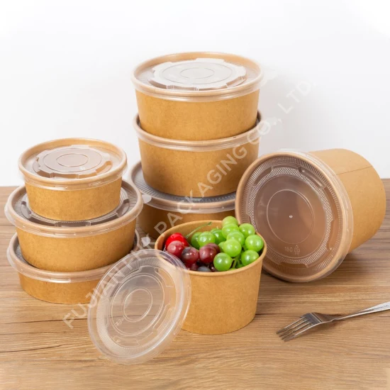 500ml 750ml 1000ml Round Eco Friendly Takeaway Food Packaging Disposable Salad Paper Bowl with FDA EU