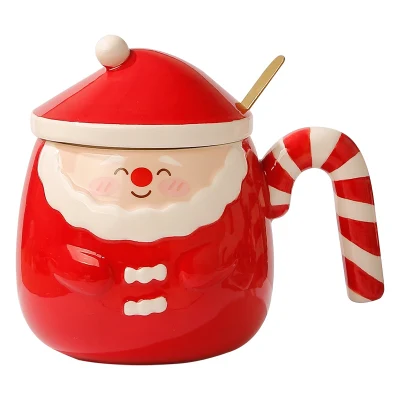 Christmas Gift Creative Hand-Painted Santa Claus Mug Embossed Ceramic Cup Cute Creative Drinking Cup Factory