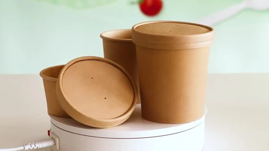 Hiro Eco Friendly Disposable Takeaway Food Container Kraft Paper Noodle Bowls Hot Soup Cup with Paper Flat Lid