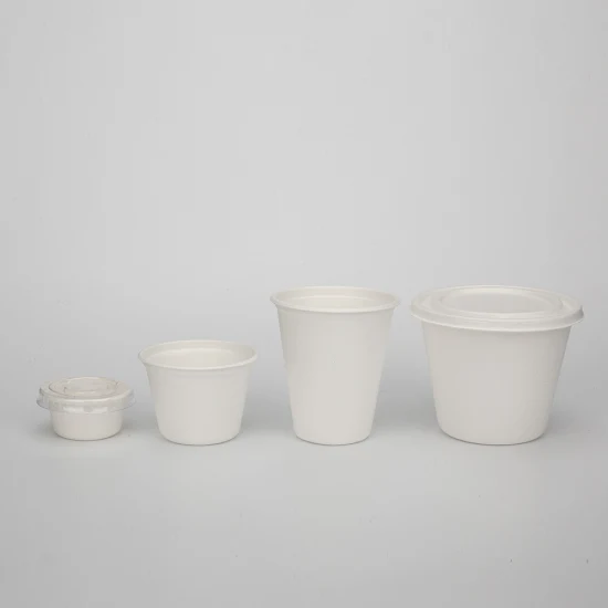 2oz 60ml Leakproof Sturdy Compostable Biodegradable Disposable Sugarcane Bagasse Paper Serving Dipping Soy Sauce Cup with Lid