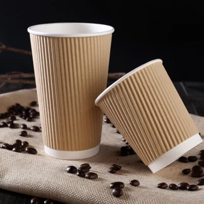 8oz Corrugated Disposable 12oz Heat Insulation Anti - Ironing Double - Layer Disposable Coffee Embossed Relief Wave Paper Cup